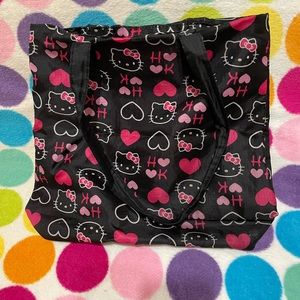 Hello Kitty Bag (Soft/Flexible) w/Hearts/Logos/Faces, Black/Red/Pink Long Strap